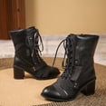 thumbnail image 5 of Jsaierl Women’s Combat Boots Lace up Mid Calf Boots Low Heel Chunky Platform Lug Sole Boots, 5 of 5