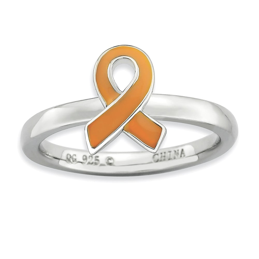 Sterling Silver Stackable Expressions Orange Enameled Awareness Ribbon Ring