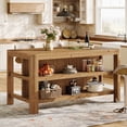 thumbnail image 4 of Finmind  Solid Wood Kitchen Island with Storage Shelves,  63-Inch Farmhouse Island Table with Seating, Counter Height Bar Table for Kitchen, Dining Room, Natural Wood, 4 of 9