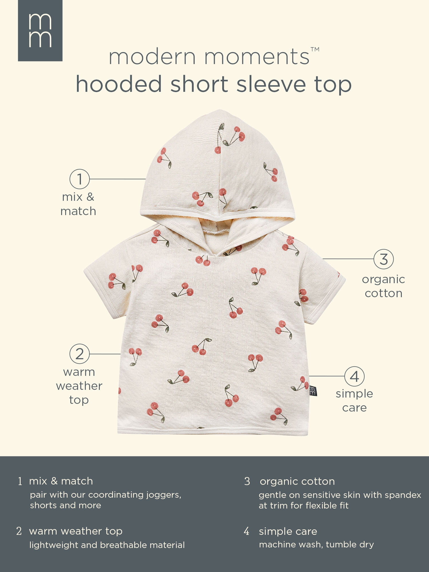 Modern Moments by Gerber Baby Neutral Organic Hooded Short Sleeve Top, Sizes 0/3 Months - 24 Months