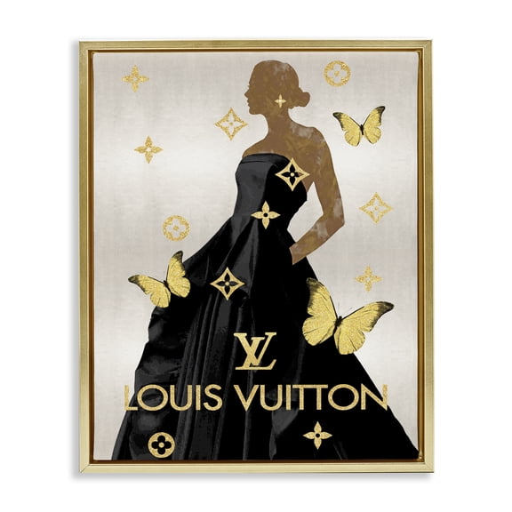 Stupell Industries Contemporary Glam Woman with Butterflies Gold Floating Frame Canvas Art, 25 x 31, by Madeline Blake