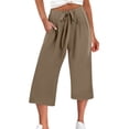 thumbnail image 7 of Women's Pants Fashion Casual Pants For Women Flowy Linen Wide Leg Tie Knot Loose Beach High Waisted Trousers With Pockets, 7 of 7