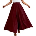 thumbnail image 2 of Women's Culottes Linen Wide Leg Pants Elastic Waist Casual Palazzo Trousers Women Linen Pants Color Red Size M, 2 of 8