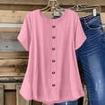 thumbnail image 2 of GUACER Womens Summer Short Sleeve Blouses Casual Round Neck Cotton Linen Button Trendy T Shirts, 2 of 9