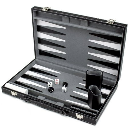 Brybelly Deluxe 15-Inch Backgammon Set with Stitched Black Leatherette (Best Backgammon Game For Android)
