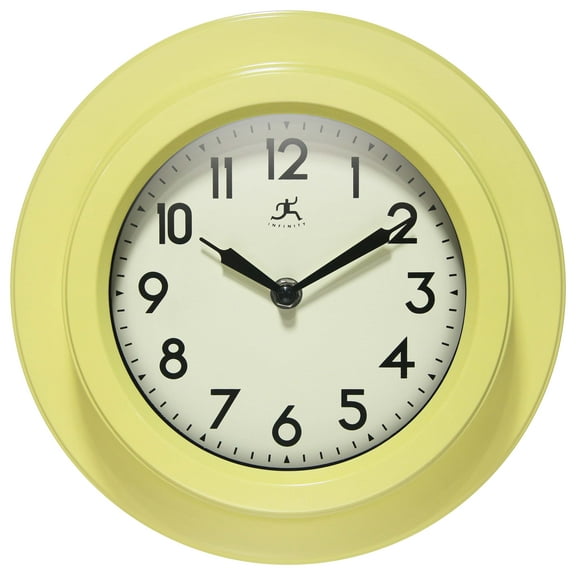 Infinity Instruments Retro Escape Plastic 9.75" Indoor Wall Clock with Silent Movement, Yellow