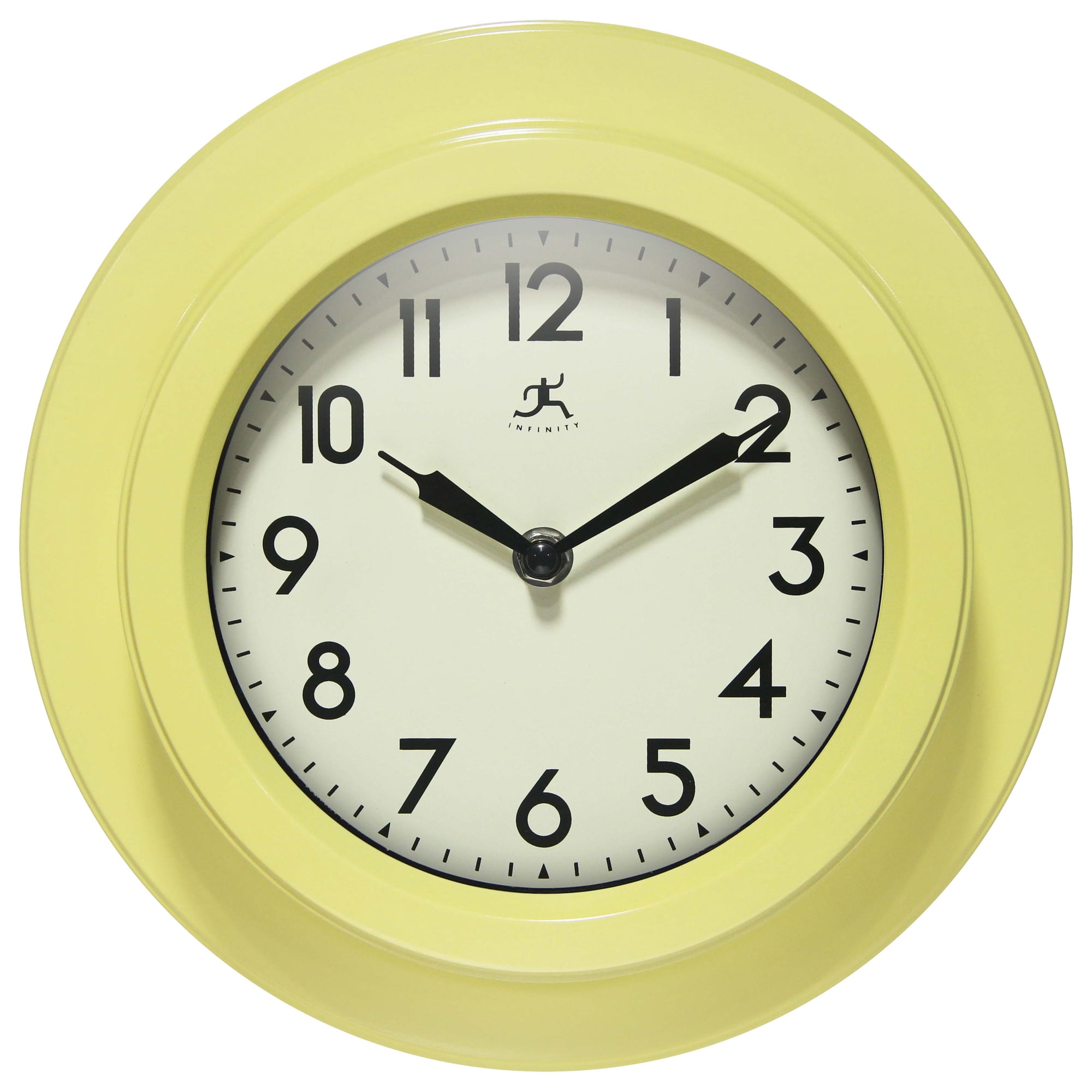 Infinity Instruments Retro Escape Plastic 9 . 75 Indoor Wall Clock with Silent Movement, Yellow