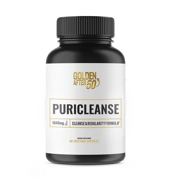 Golden After 50 PuriCleanse - Detox and Colon Cleanse Support - 60 Capsules, 1040mg - Gut Cleanse and Fiber Supplement with Senna Leaf Extract, Psyllium Husk Powder and Probiotics for Men and Women