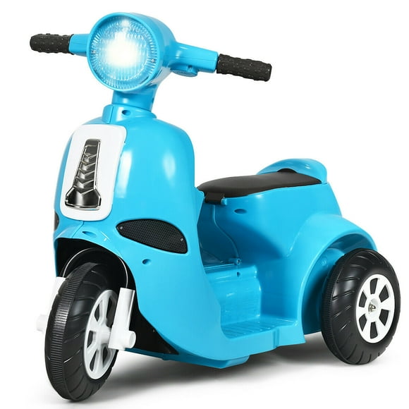 Costway 6V Électrique Enfants Rouler sur la Moto Scooter 3 Roues W / Phare & Son Bleu