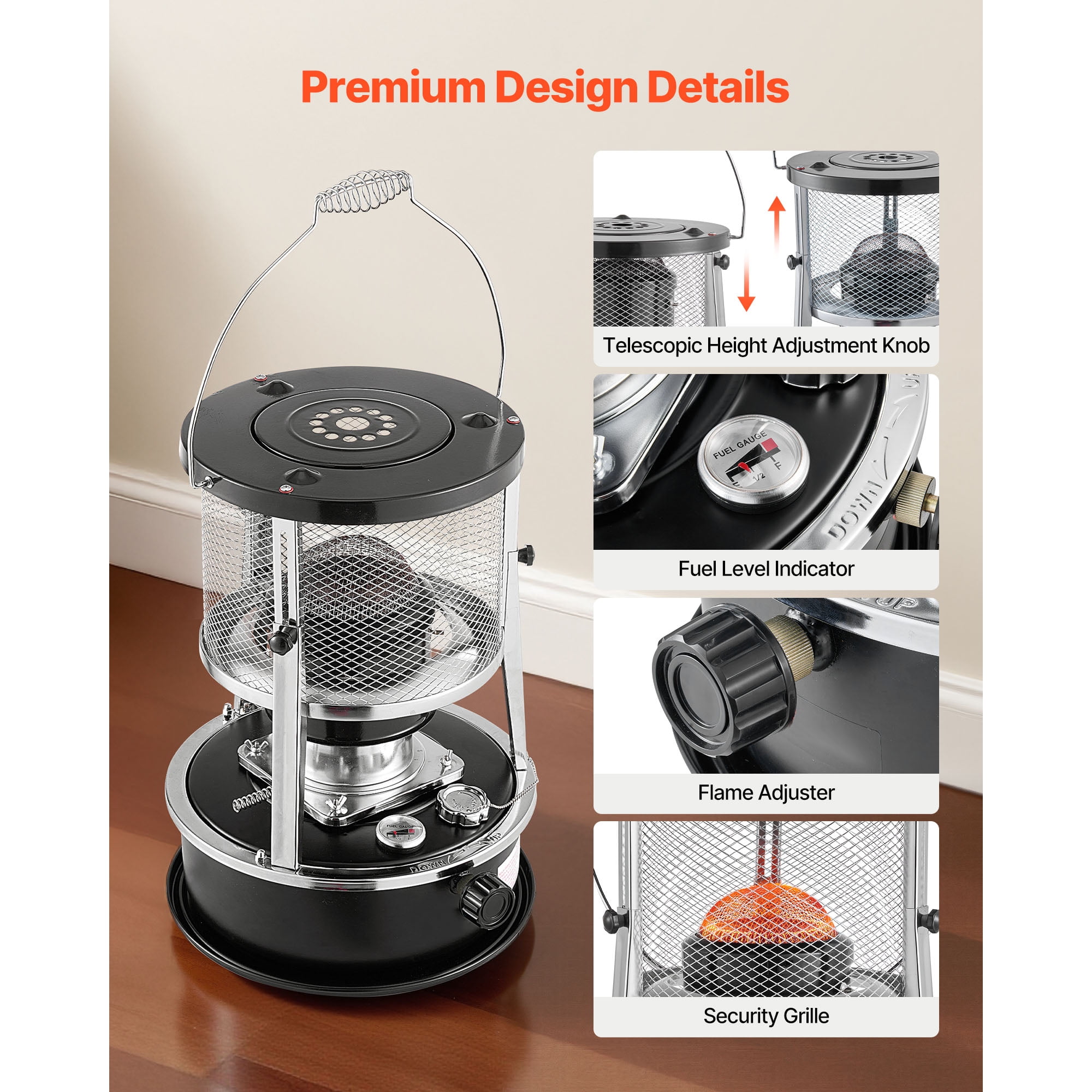 KFFKFF 9000 BTU Portable Kerosene Heater and Stove, 2-in-1 Indoor and Outdoor Non-Electric Heating Solution with Adjustable Height and Flame Control, Compact Design for Camping, Cooking, Home