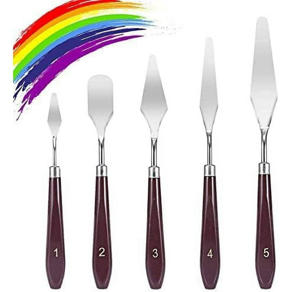 XmhyTop Juego de espátulas de acero inoxidable, 5 piezas, accesorios de pintura, suministros de arte para pintura al óleo,mezcla de colores, aplicaciones de pintura espesa, color rojo