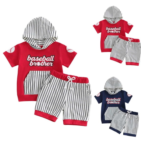 Faraee Toddler Baby Boy Summer Clothes Cute Short Sleeve Hooded Tshirt Top and Casual Shorts Set Infant Baseball 2 Piece Outfits 0-4 Years Blue