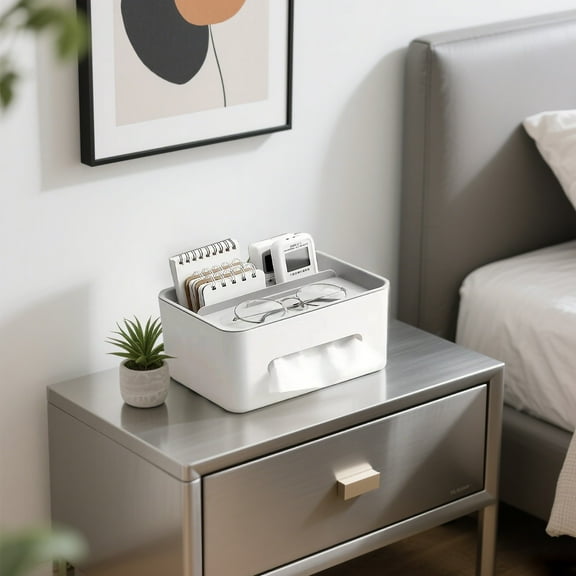 Multifunctional Desktop Organizer with Tissue Holder and Compartments for Home Desk Accessories Storage
