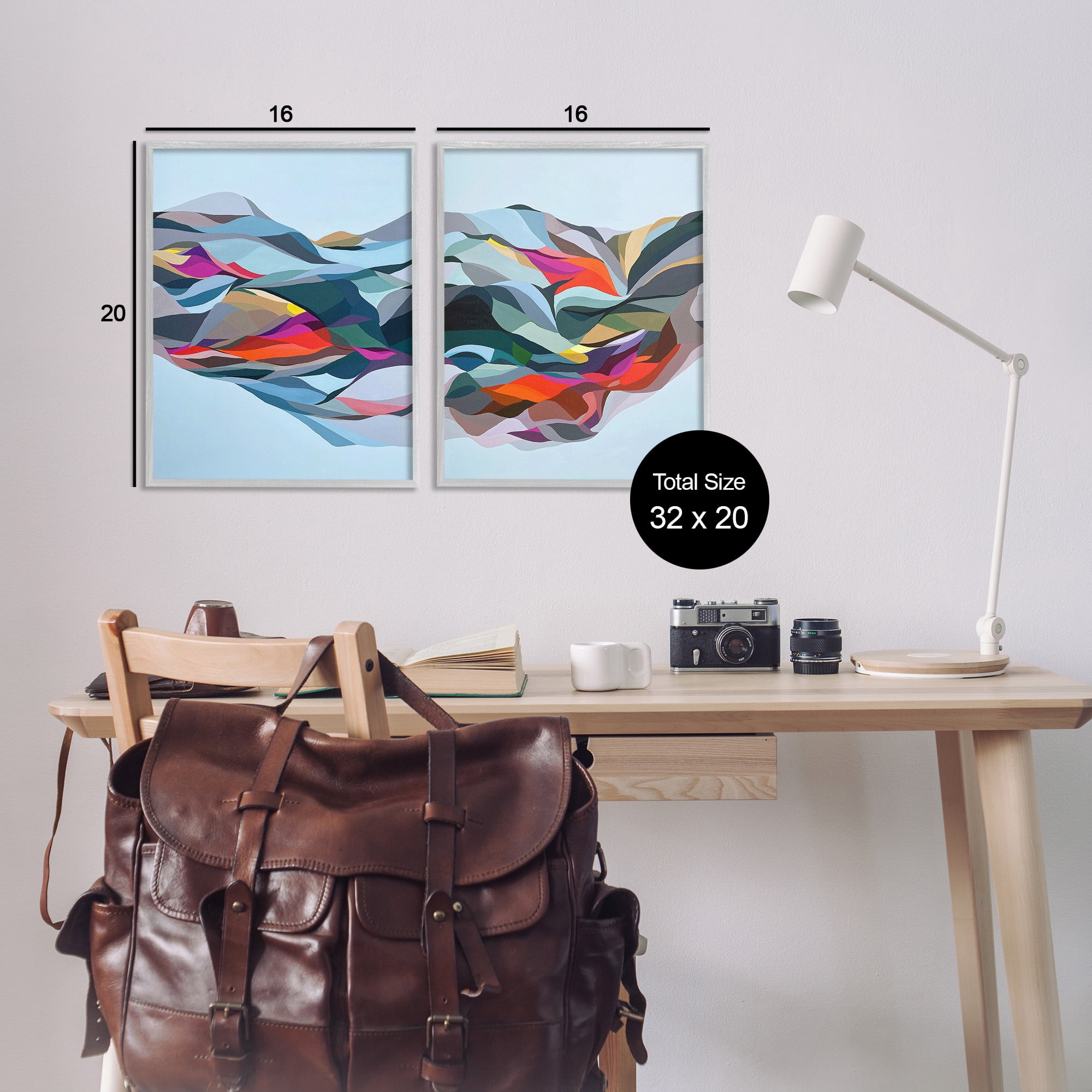 Stupell Industries Patterned Mountain Abstraction Abstract Painting Gray Framed Art Print Wall Art, 16 x 20, Set of 2