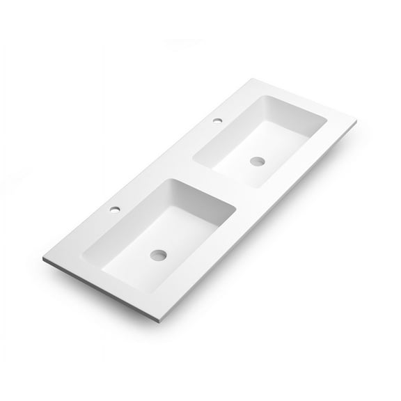 DAX Mara Solid Surface Basin with Double Bowl, 48", Matte White