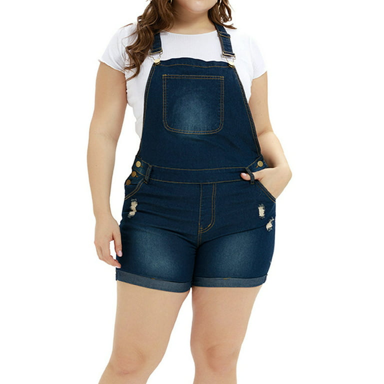 frynser gjorde det Garderobe Scvgkk Women's Plus Size Casual Sleeveless Denim Shorts Jumpsuit -  Walmart.com