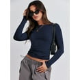 thumbnail image 3 of Luniro Long Sleeve Shirts for Women Boat Neck Tight Fit Going Out Crop Tops Y2k Teens Girls Basic T Shirt, 3 of 11