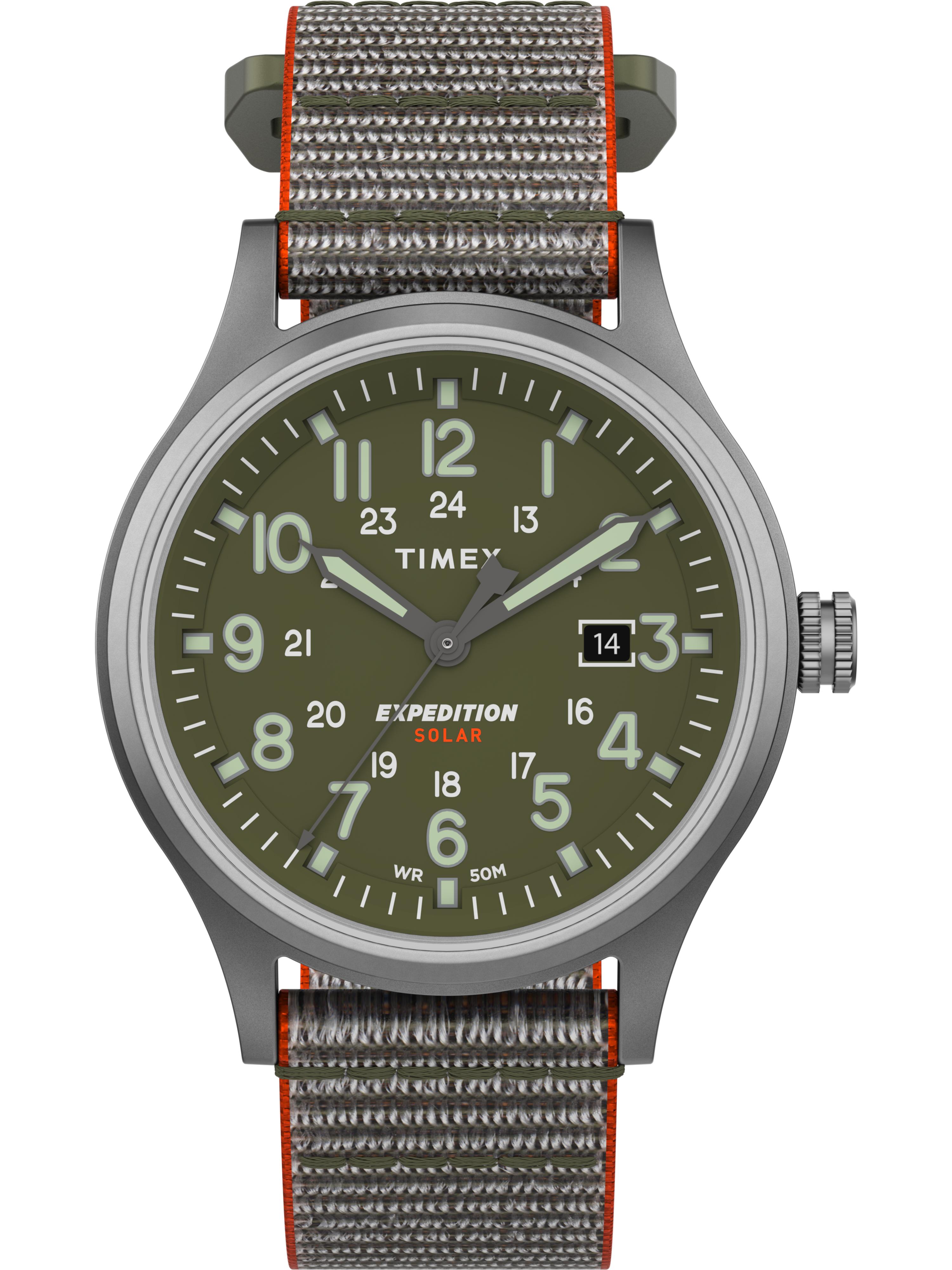 Timex Men's Expedition Scout Solar 40mm Green/Silver-Tone Watch, Fabric  Fast Wrap Strap 