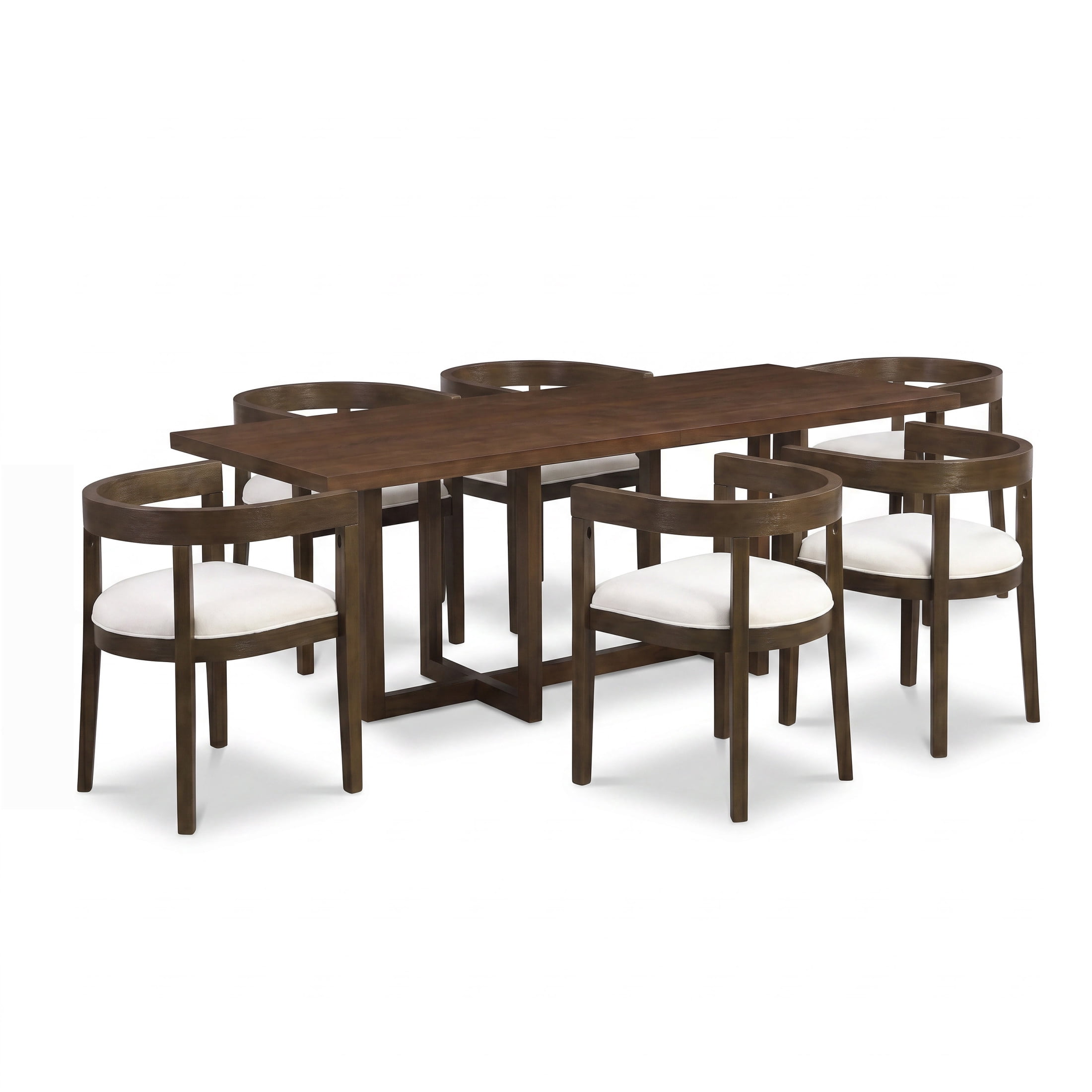 Christopher Knight Home 7-Piece Modern Dining Set, 95" Table with Upholstered Arm Chairs, Walnut+Beige
