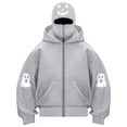 thumbnail image 2 of felwors Women's Long Sleeve Halloween Zip-Up Hoodie with Face Mask Oversized Graphic Sweatshirt for Fall Festive Light Gray for Size M, 2 of 6