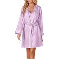 thumbnail image 5 of Women's 3pcs Satin Pajamas Set Cami Top and Shorts Sleepwear PJs Set with Robe,Light Purple, 5 of 5