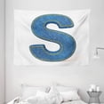 thumbnail image 1 of Letter S Tapestry, Retro Style Denim Letter Character on White Background Conceptual Typography, Wall Hanging for Bedroom Living Room Dorm Decor, 80W X 60L Inches, Blue Yellow, by Ambesonne, 1 of 2