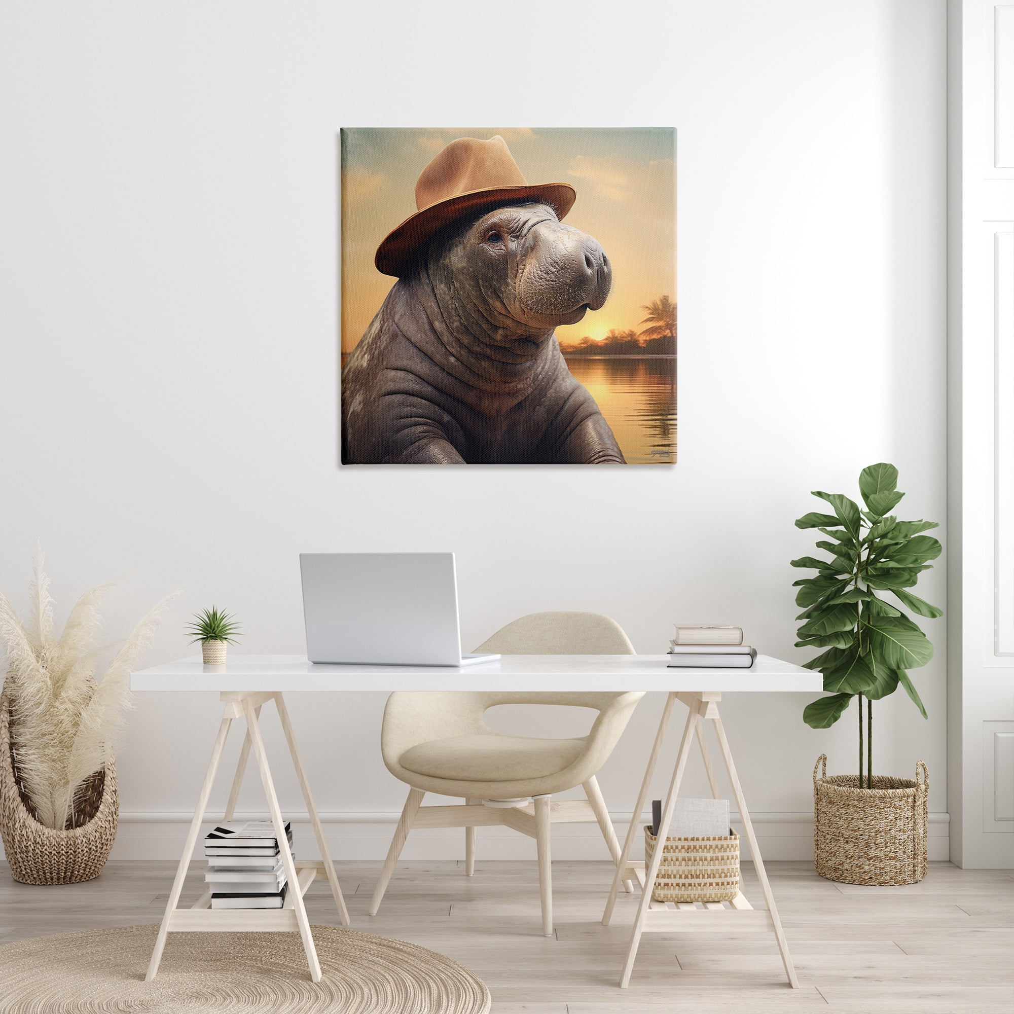 Stupell Industries Tropical Manatee at Sunset Animals & Insects Painting Gallery Wrapped Canvas Art Print Wall Art, 36 x 36