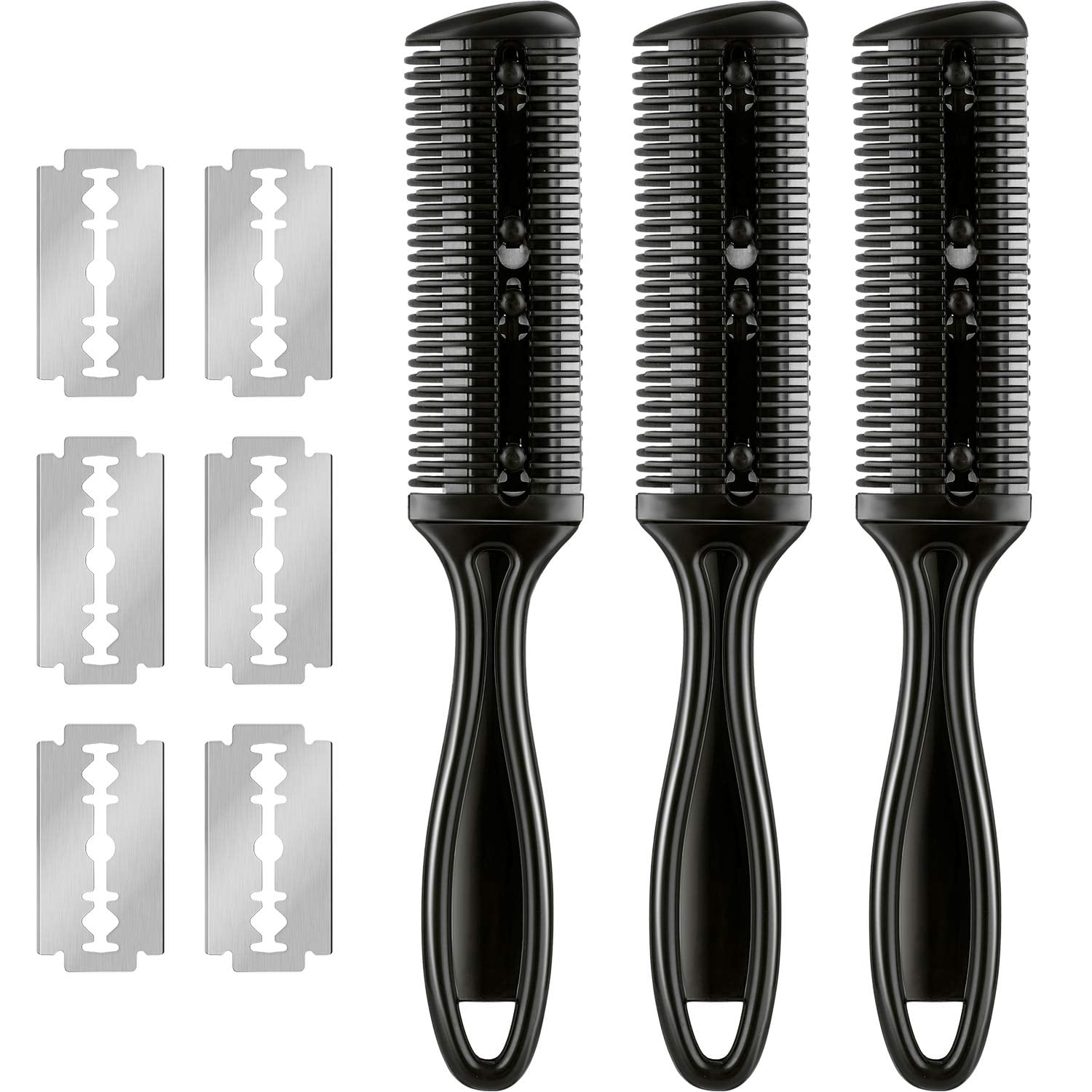3 Pieces Razor Comb with 10 Pieces Razors, Hair Cutter Comb Cutting Scissors, Double Edge Razor