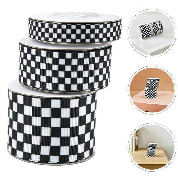 GOOHOCHY 3 Rolls Checkered Fabric Plaid Ribbon