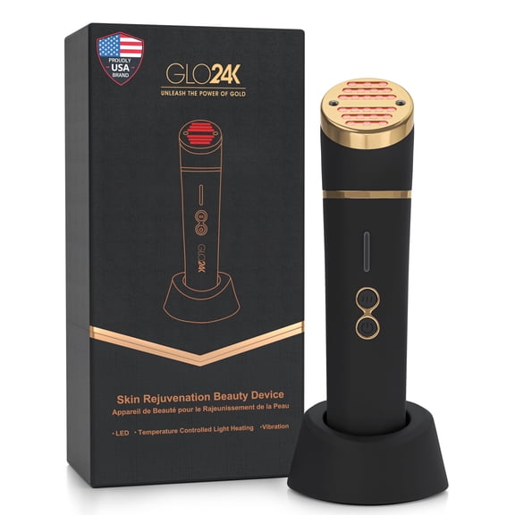 GLO24K 3-in-1 LED Face and Neck Device Anti Aging Device, Skin Rejuvenation Tool with Thermal Heat and Vibration, Firming and Anti-Aging Beauty Device for Wrinkles and Fine Lines