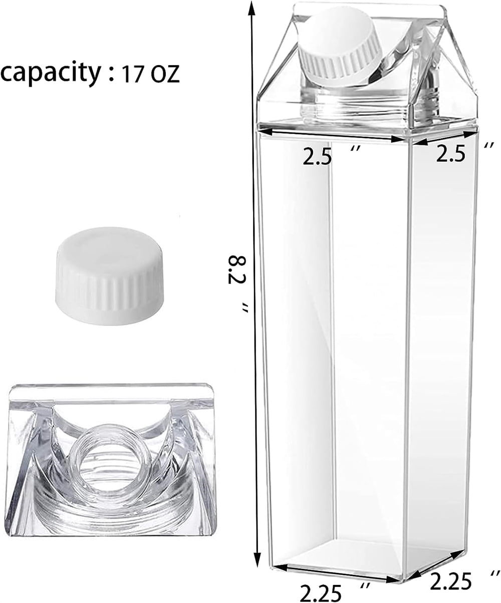 NOGIS 3 Pack Clear Milk Carton Water Bottle, 500ml / 17 oz Plastic Milk Carton Bottles Square Milk Carton Container Portable Transparent Juice Bottle for Outdoor Sports Travel Camping Activities