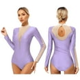 thumbnail image 5 of Miutii Womens Sheer Mesh Long Sleeve Bodysuit Sequins Mock Neck Ballet Dance Gymnastics Leotards Light Purple XXL, 5 of 9
