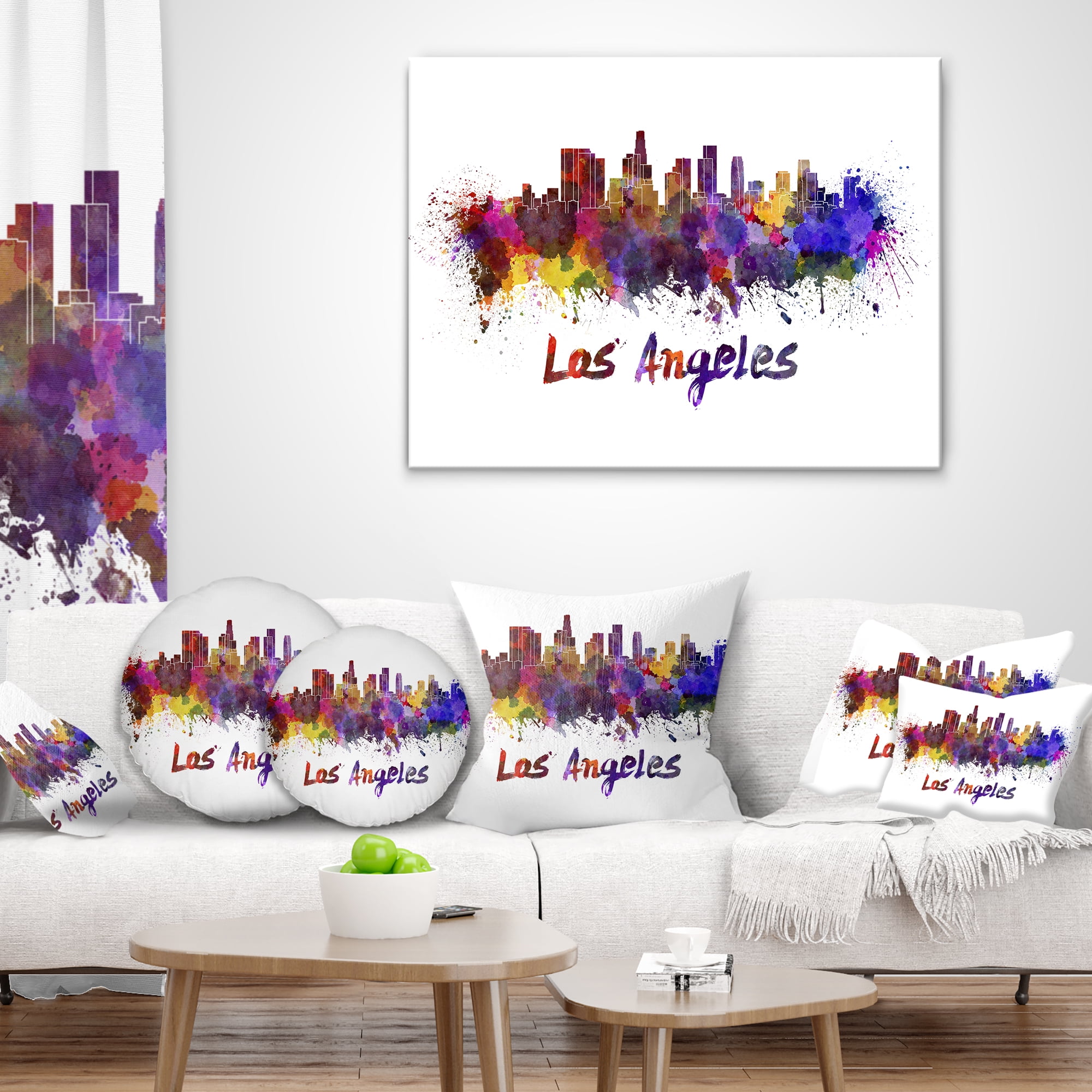 Designart Los Angeles Skyline - Cityscape Throw Pillow - 18x18