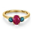 thumbnail image 3 of Gem Stone King 18K Yellow Gold Plated Silver Red Ruby and Blue Diamond Engagement Ring for Women | 1.30 Cttw | Oval 7X5MM | Gemstone July Birthstone | Size 9, 3 of 6