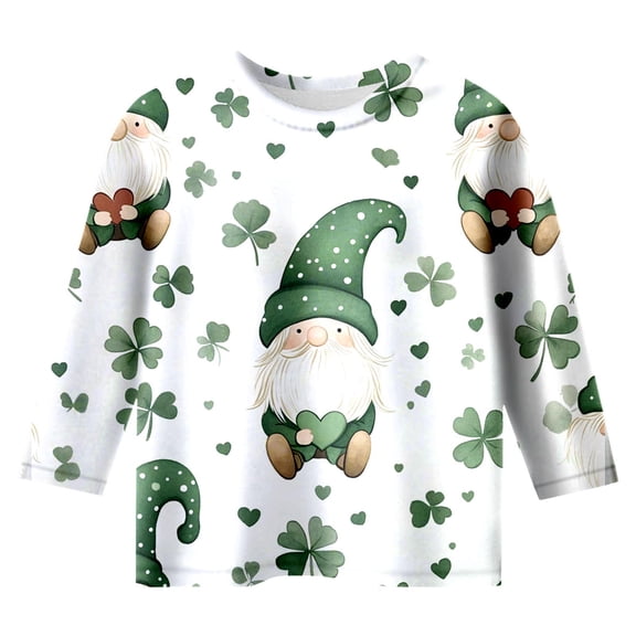shoper Kids St. Patrick's Day long Sleeve Shirts Toddler Boys Girls Crew Neck St. Patrick's Day Outfit for Boy and Girl long Sleeve Leprechauns Clothes for Boy and Girl White 140