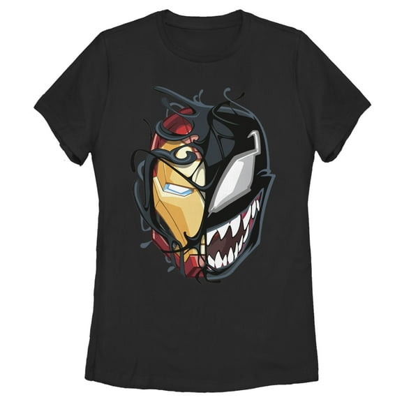 Women's Marvel Iron Man Venom Mask Split  Graphic Tee Black Small