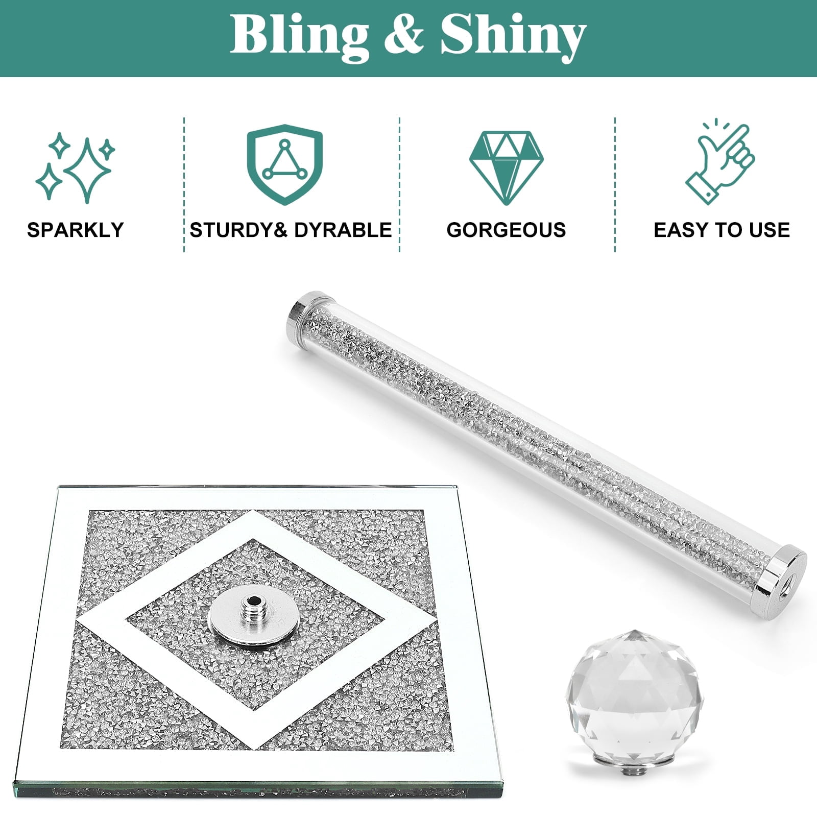 YTCYKJ Towel Holder , Square Base Vertical Paper Towel Holder with Sparkling Crystal Crushed Diamond Accents for Kitchen, Dining Table and Bathroom, Silvery