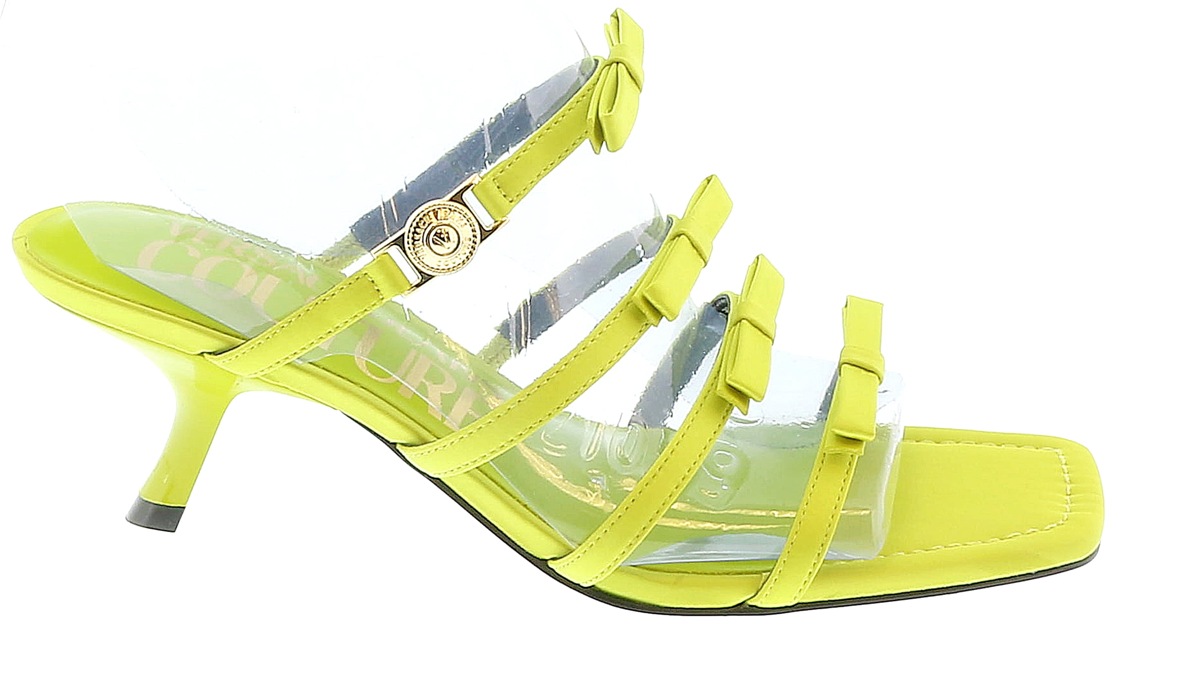 Versace Jeans Couture Womens Neon Yellow Stappy Mid Heel Bow  display picture 3