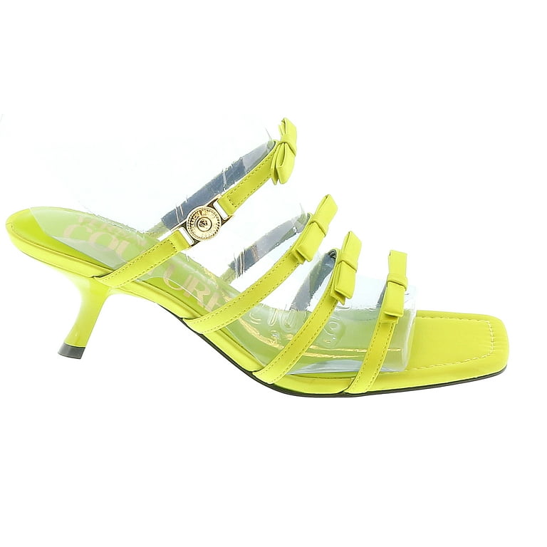 Versace Jeans Couture Neon Yellow Stappy Mid Heel Bow Sandals 8 for womens
