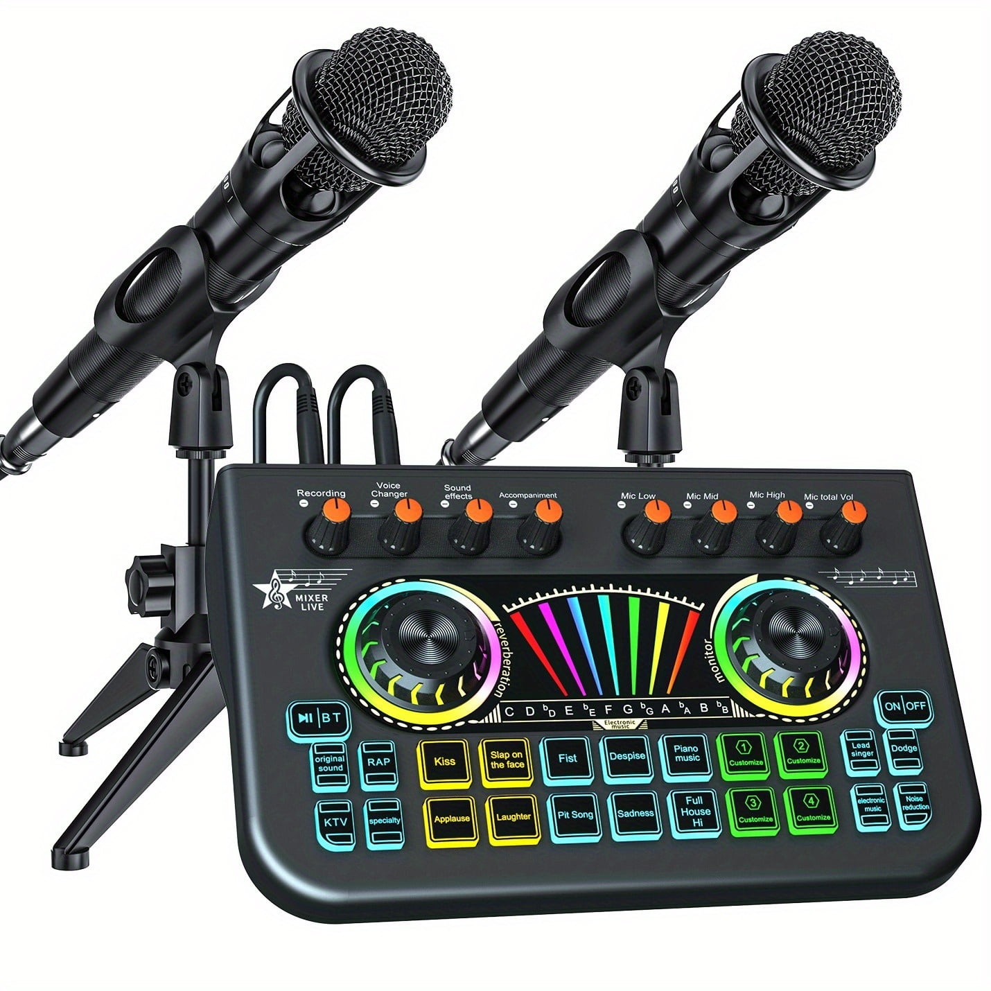 Professional Mixer Kit: Condenser & Dynamic Mic with Sound Card for Streaming, Podcast, Recording, Karaoke on Laptop & Mobile