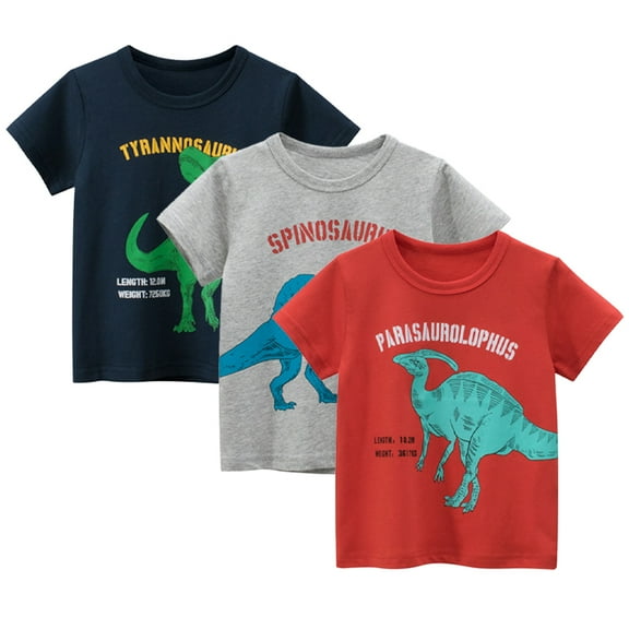 YTDSCS Toddler Boys Cotton Short Sleeve T-Shirt Baby Dinosaur Print Graphic Tees Summer Crewneck Bottoming Shirt for Kids 1- 9 Years