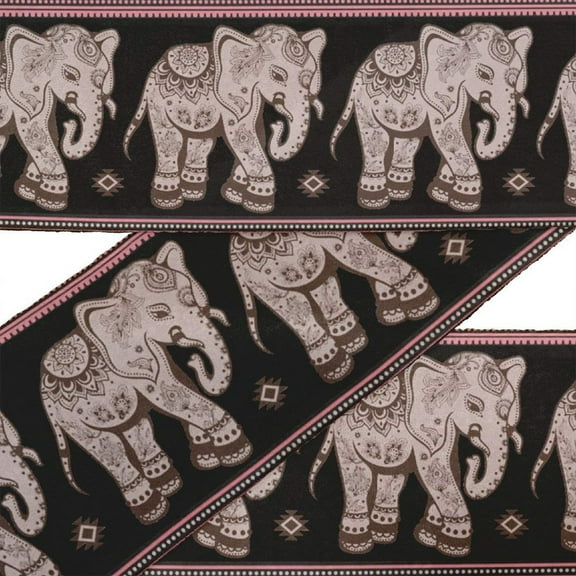 IBA Indianbeautifulart Black Tribal Elephant Animal Velvet Trim Fabric Sewing Fabric Lace Dressmaking Printed Sewing Lace 9 Yards 3 Inches