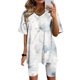thumbnail image 2 of Blusas para Mujeres Casual Cuello en V Impresión de Manga Corta Blusa Y Pantalones Cortos Dos Piezas Pantalones Conjunto, 2 of 4