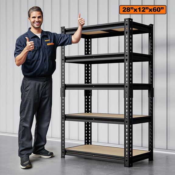 HOKEEPER Heavy Duty Storage Shelves 5-Tier Adjustable Garage Shelves for Storage 2600LBS, 27.55"W x 11.81"D x 59.84"H Commercial Industrial Shelving Units for Garage Pantry Kitchen Black