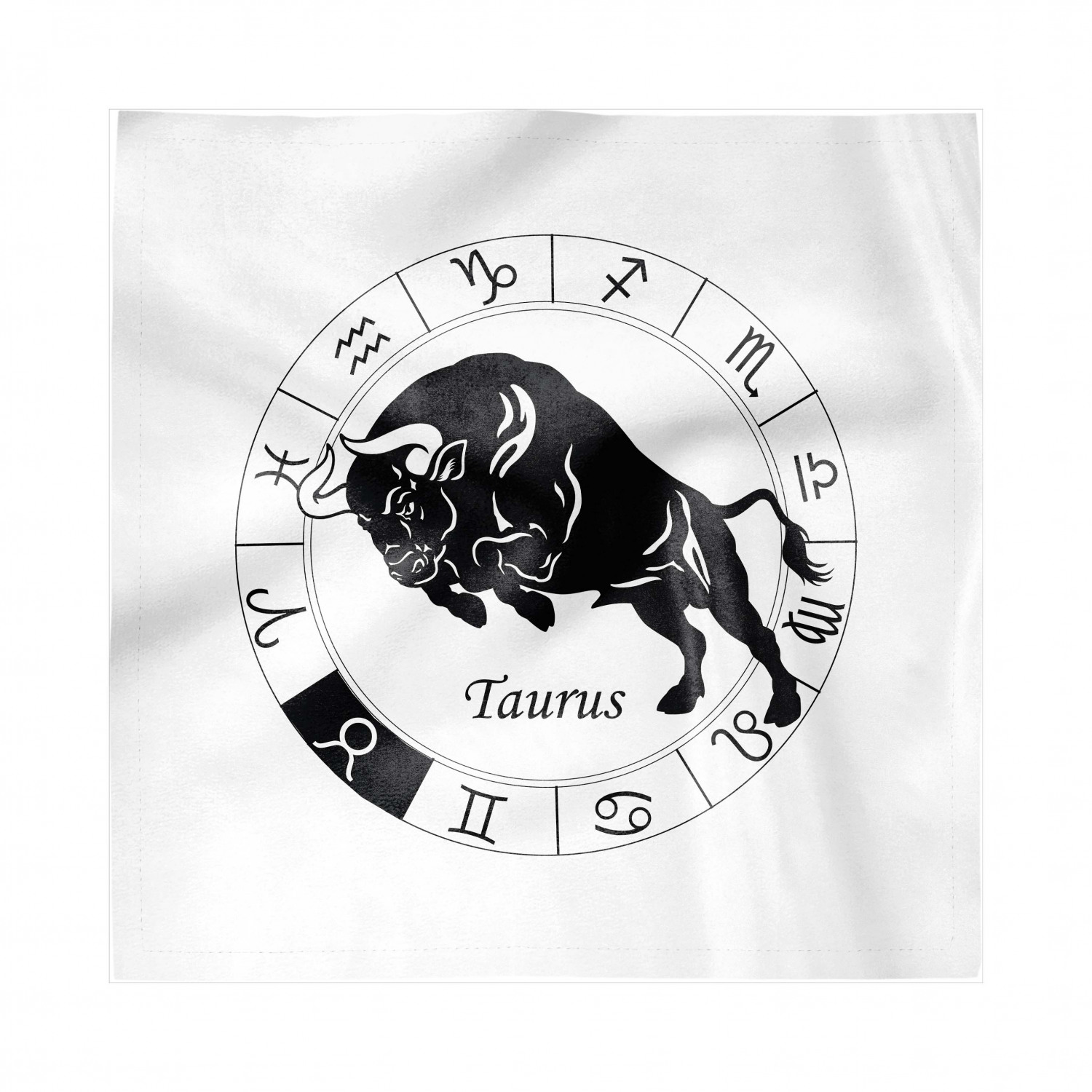 Zodiac Taurus Napkins Set of 4, Mythological Ox Jumping Silhouette in a