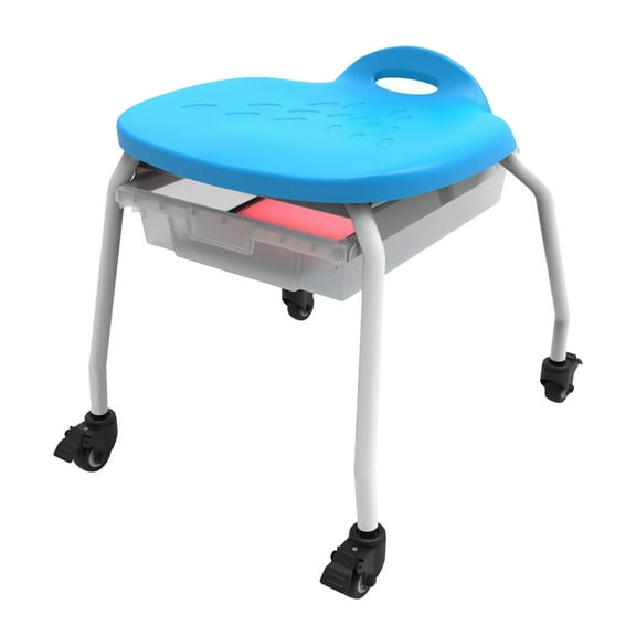 Ergode Modern Stackable Classroom Stool / Bench / Chair with Wheels and Storage - Blue