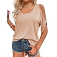 thumbnail image 1 of Langwyqu Summer Solid Color Women Cold Shoulder Women Scoop Neck Casual Blouse Tops, 1 of 5