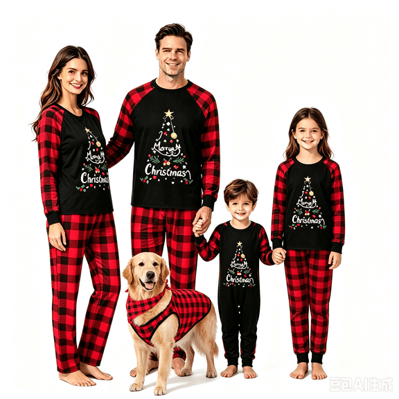 RUINIXCW Family Christmas Pajamas Matching Sets Xmas PJS Holiday Jammies for Whole Family Tree Long Sleeve Tops and Plaid Pants Family Christmas Outfits Sleepwear