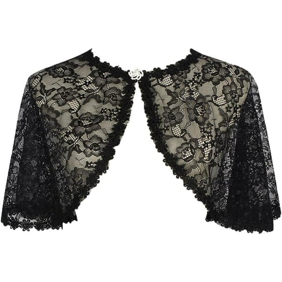 Camicover Women's Lace Wedding Shawl Cloak Bride's Formal Dress With Floral Button Neck