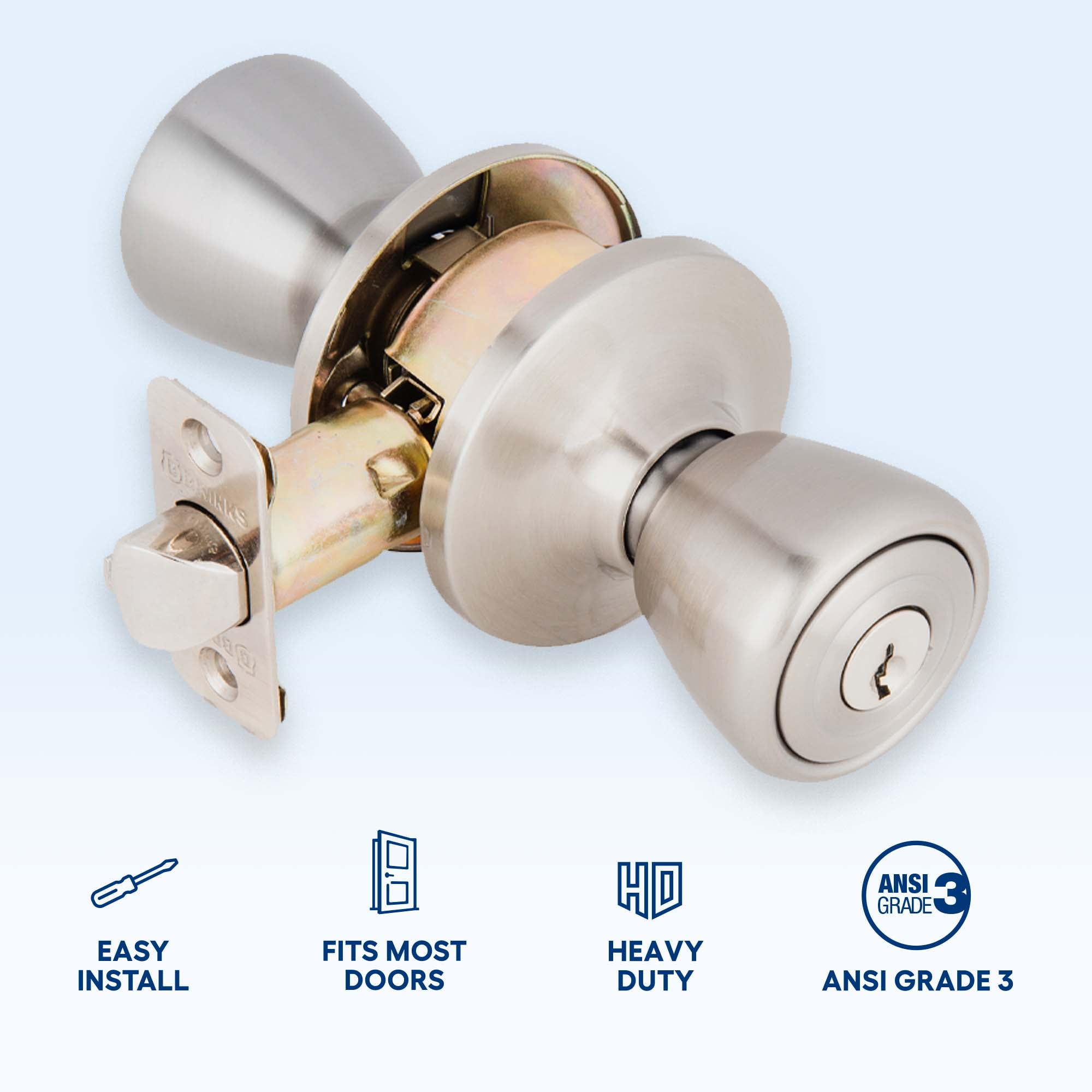 Brinks Keyed Entry Tulip Style Doorknob and Deadbolt Combo, Satin Nickel Finish